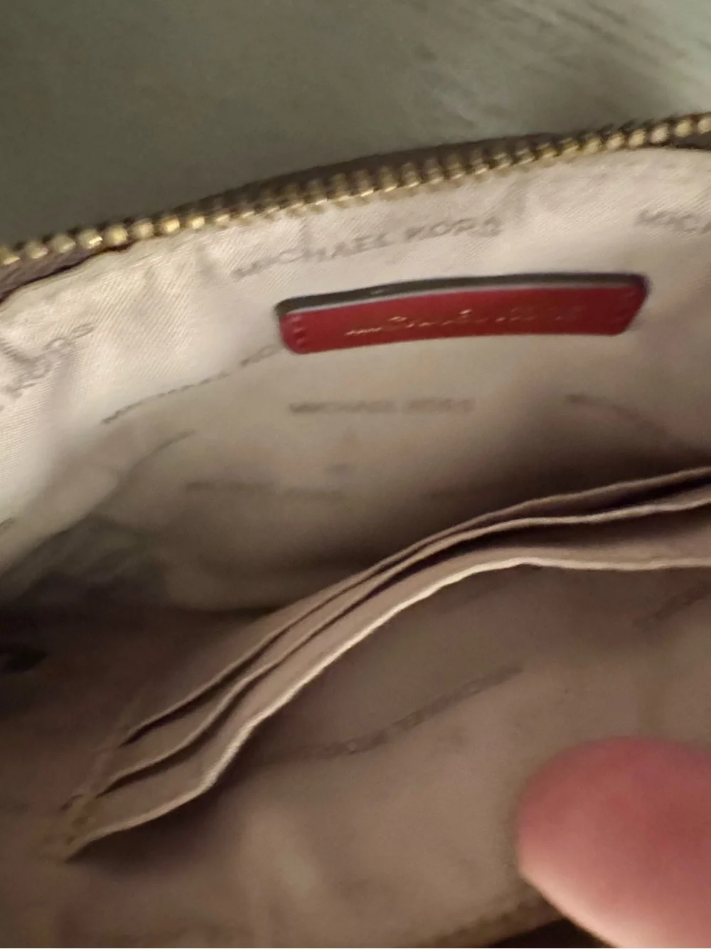 Michael Kors Signature Brown Logo Wristlet Zip Pouch